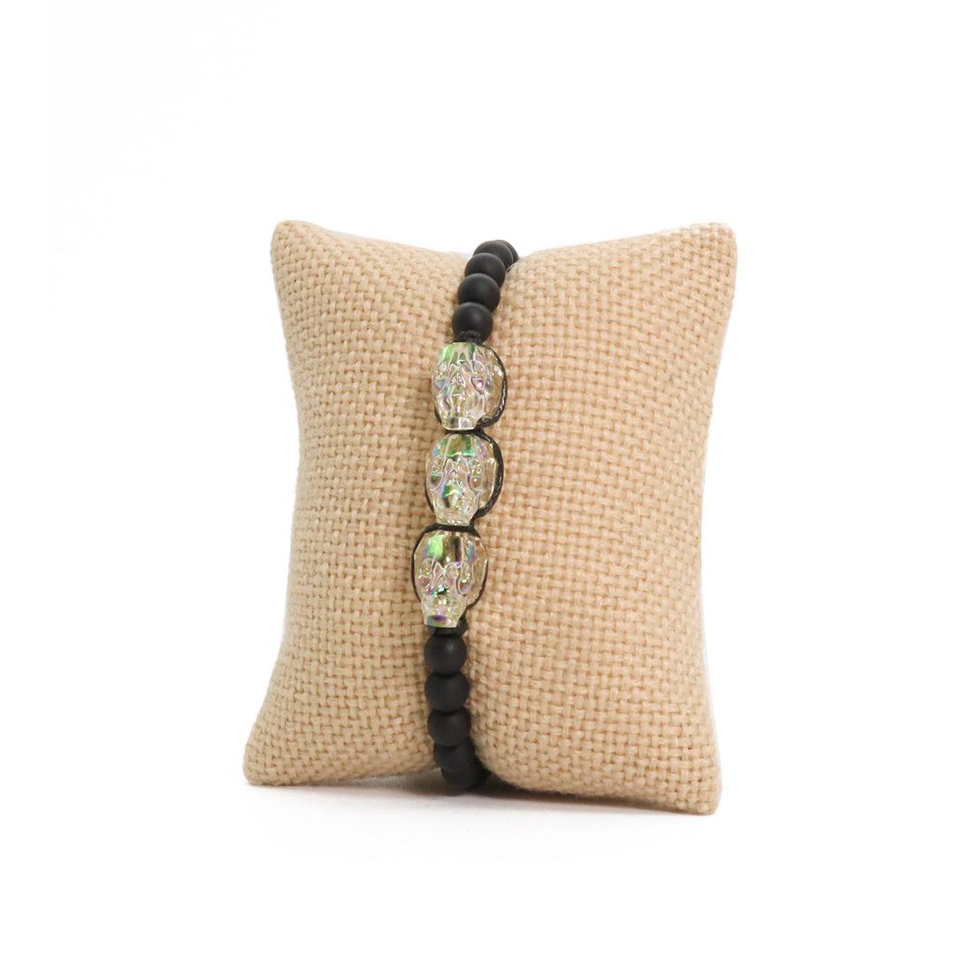 Pulsera Graz Triple Ágata verde ajustable negra para hombres casual elegante calaca - Glowa
