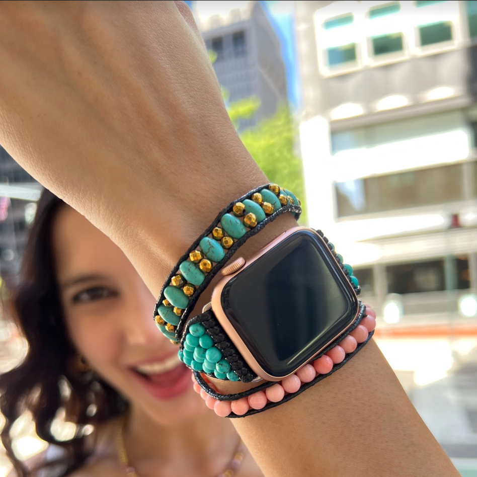 Correa reloj watch turquesa dorado rosa 42 44 mm - Glowa apple watch serie 7 8 ultra SE