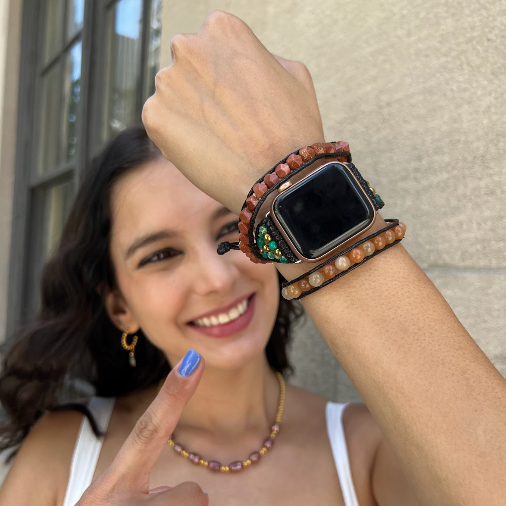 Correa para reloj apple watch jaspe verde 42/44 mm - Glowa serie 7 8 3 ultra SE mujer hombre unisex verde dorado marron baño de oro