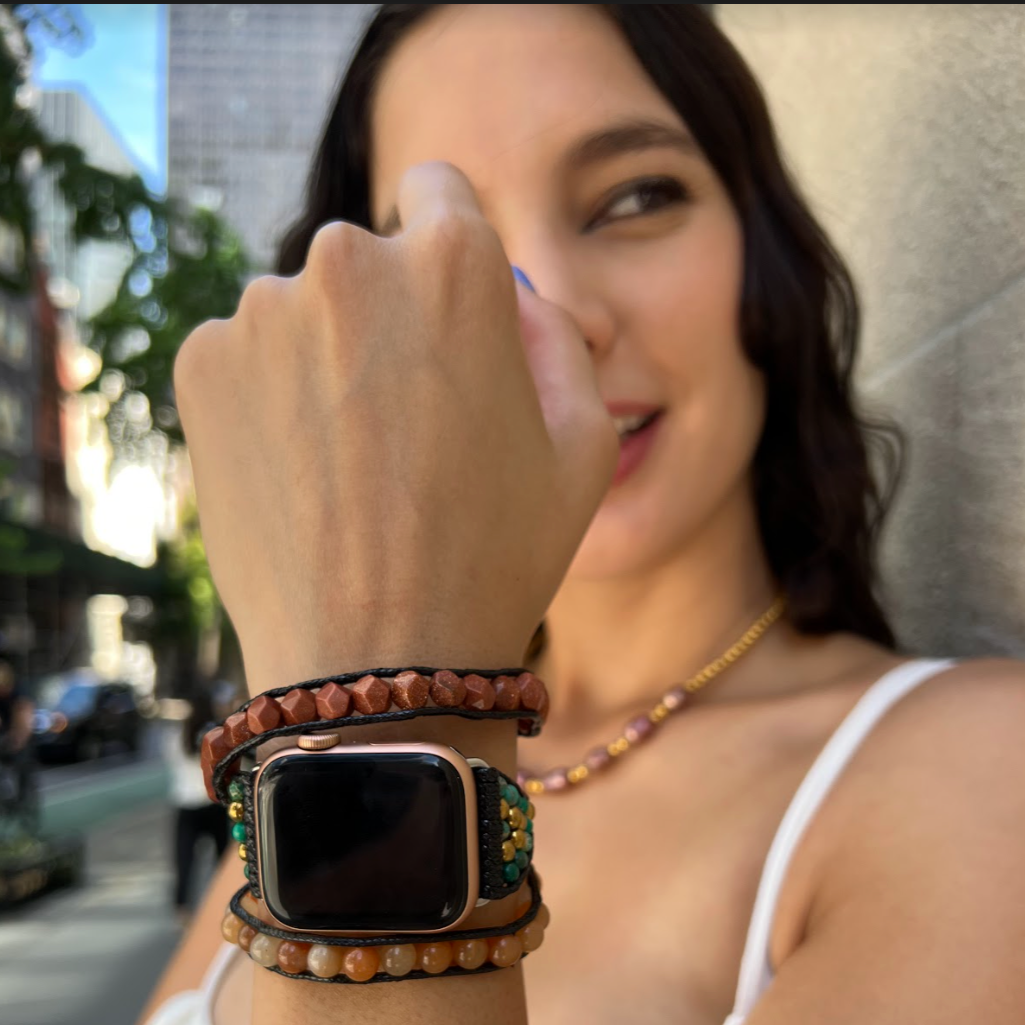 Correa para reloj apple watch jaspe verde 42/44 mm - Glowa serie 7 8 3 ultra SE mujer hombre unisex verde dorado marron baño de oro