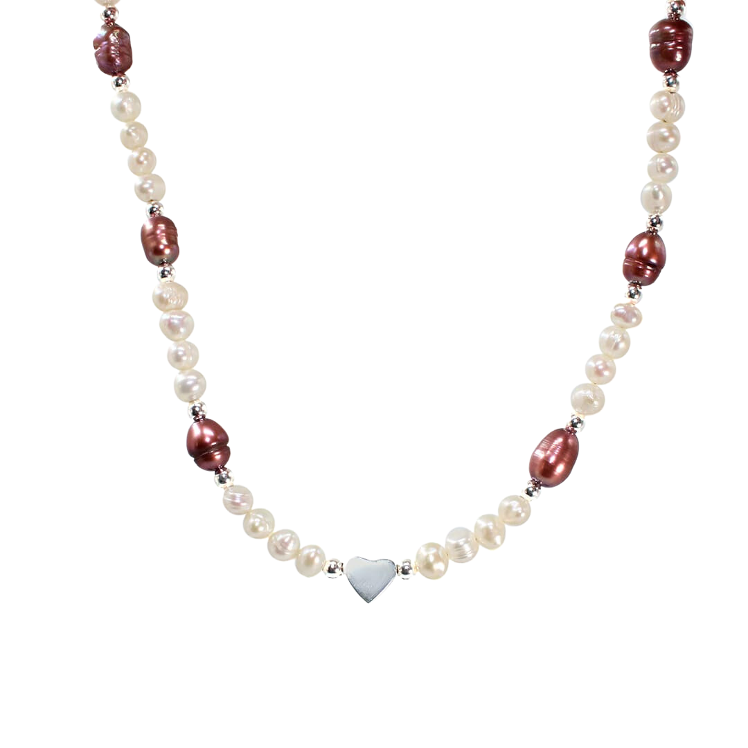 collar perla blanca morada mujer plata corazon esterlina casual elegante