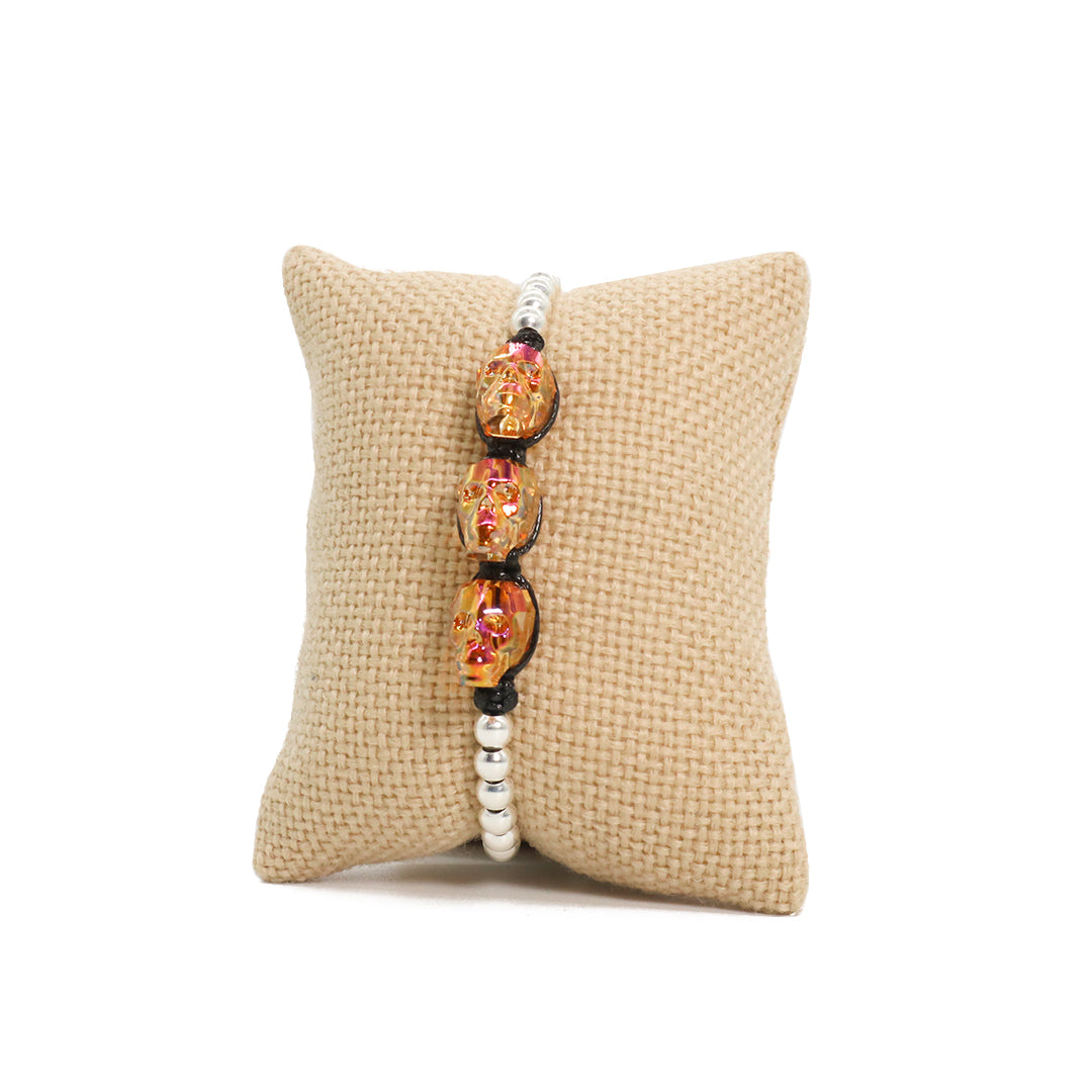 Pulsera Graz Triple Plata naranja .925 para hombre casual elegante calaca - Glowa esterlina ajustable hombre