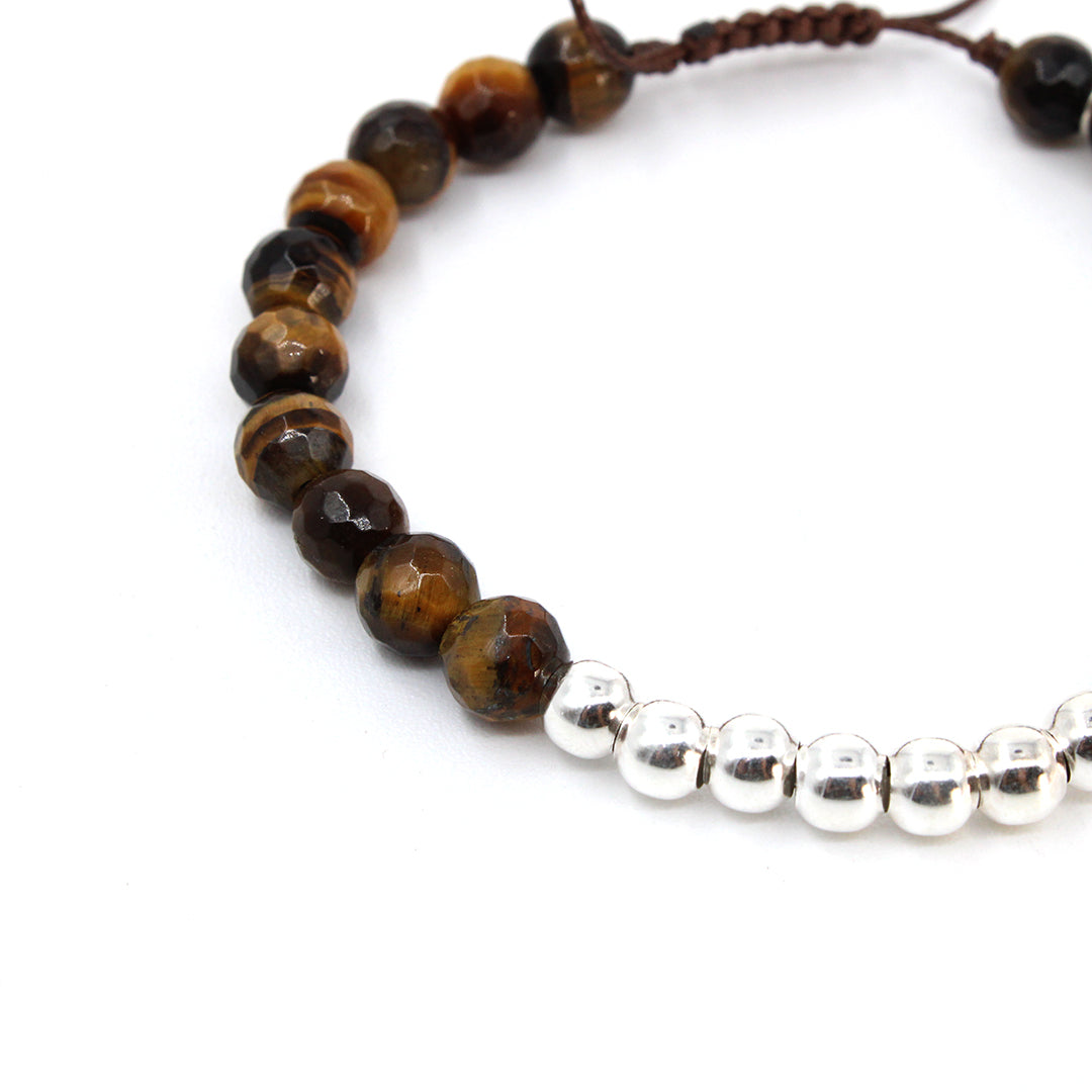 Pulsera ojo de tigre - Glowa ajustable plata .925 hombre unisex