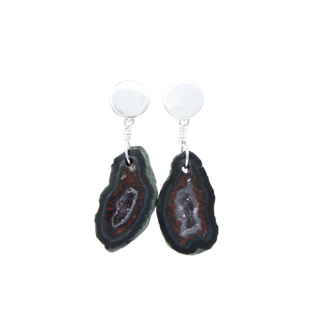 Aretes de plata .925 y piedra geoda , kilig - Glowa colgante mujer esterlina