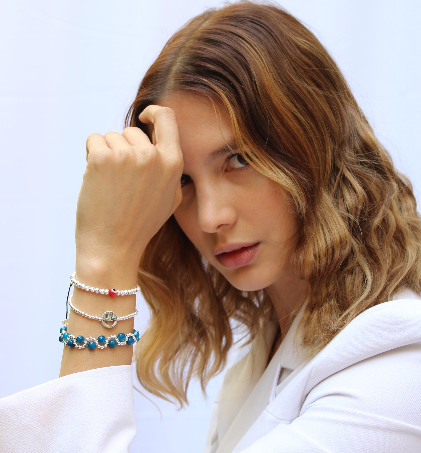 Pulsera Sicilia - Glowa pulsera de plata verde azul mujer ajustable cristal plata .925 esterlina