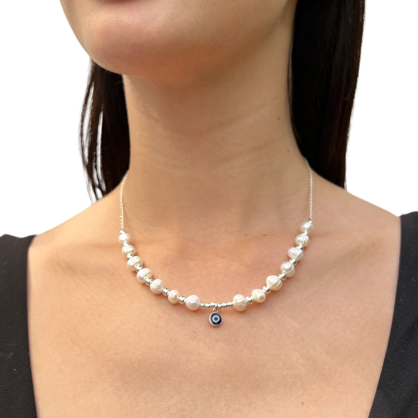collar perla mujer plata ojo turco glowa mujer casual amuleto esterlina