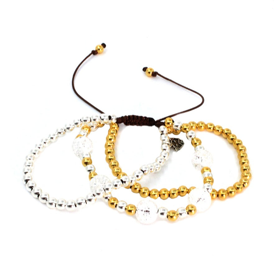 Pulsera de Cuarzo Cristal Craquelado de plata .925 enchapado de oro baño 24k ajustable para mujer regalo día de las madres mamá mama casual elegante - Glowa