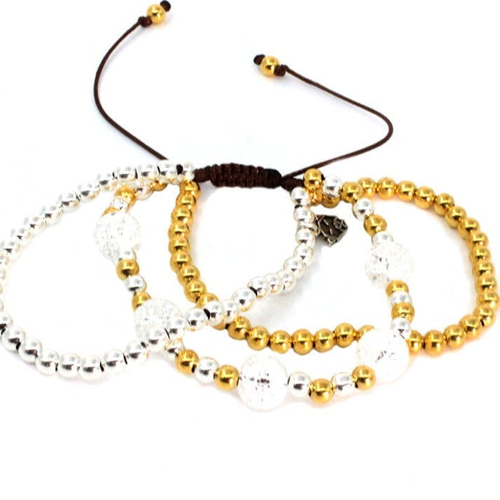 Pulsera de Cuarzo Cristal Craquelado de plata .925 enchapado de oro baño 24k ajustable para mujer casual elegante - Glowa