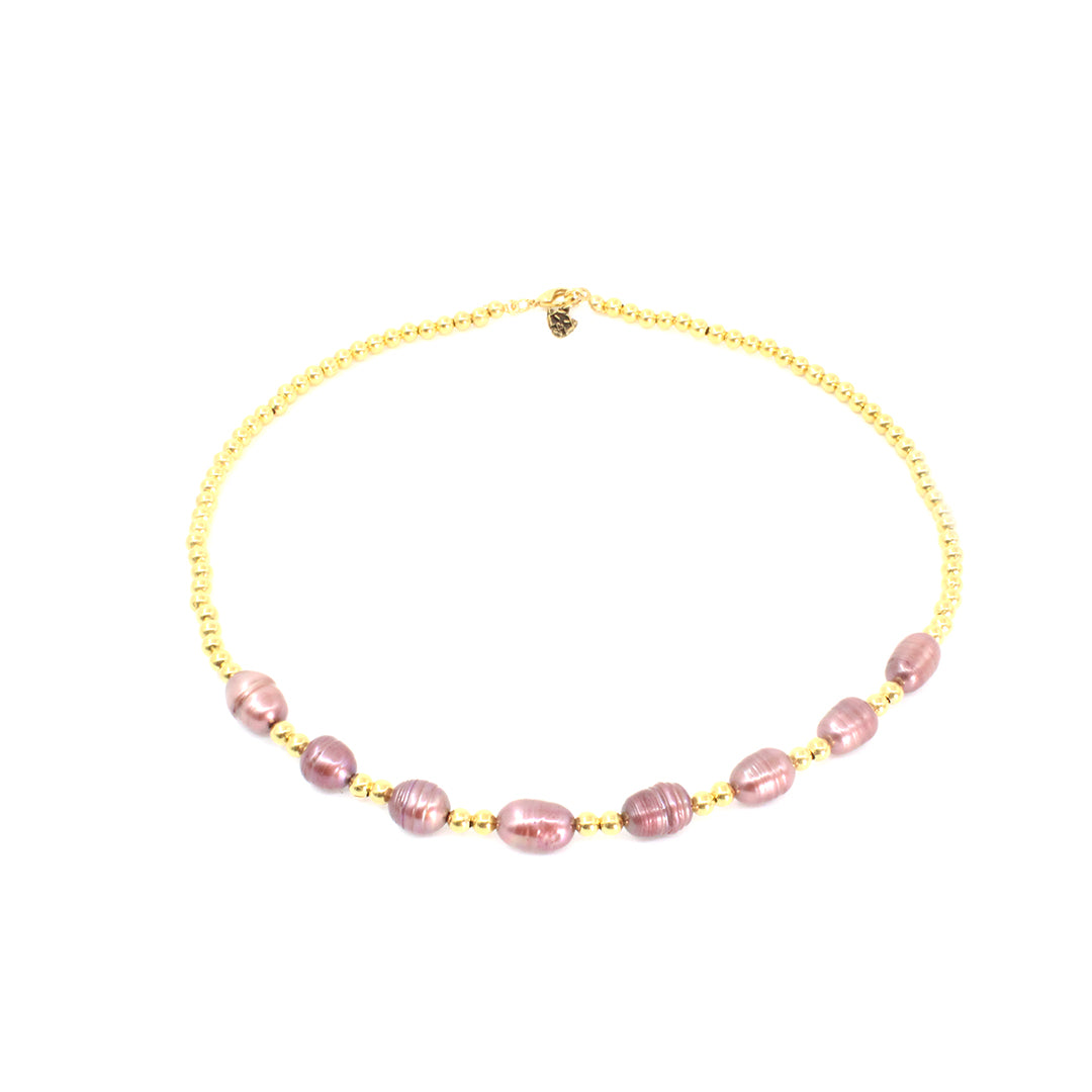 Collar Perla Morada gargantilla para mujer elegante casual baño de oro 24k enchapado ajustable - Glowa- Glowa