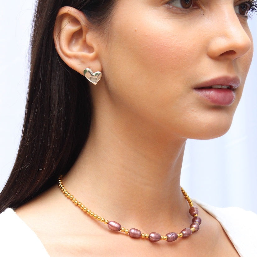 Collar Perla Morada gargantilla para mujer elegante casual baño de oro 24k enchapado ajustable colección ary tenorio - Glowa- Glowa