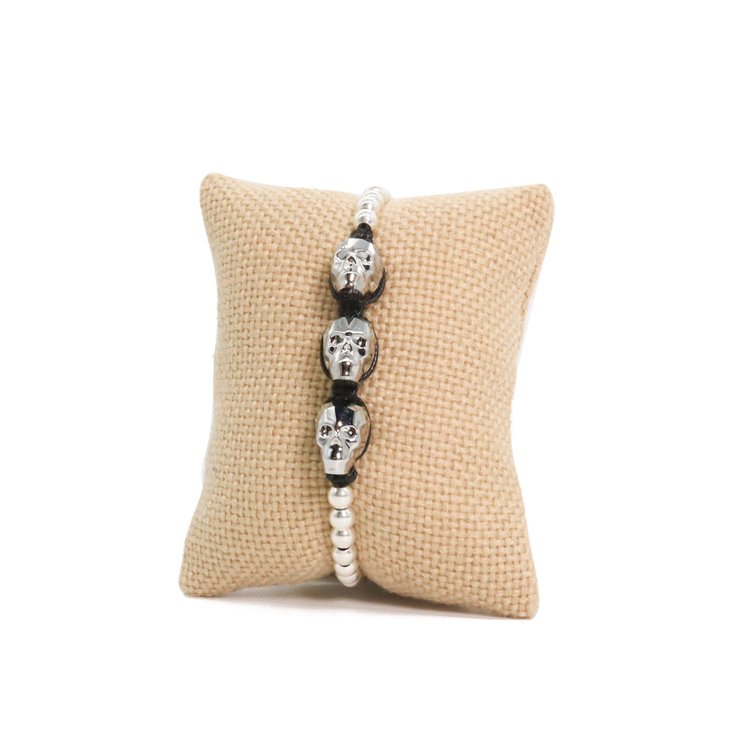 Pulsera Graz Triple Plata Gris .925 para hombre casual elegante calaca - Glowa esterlina hombre