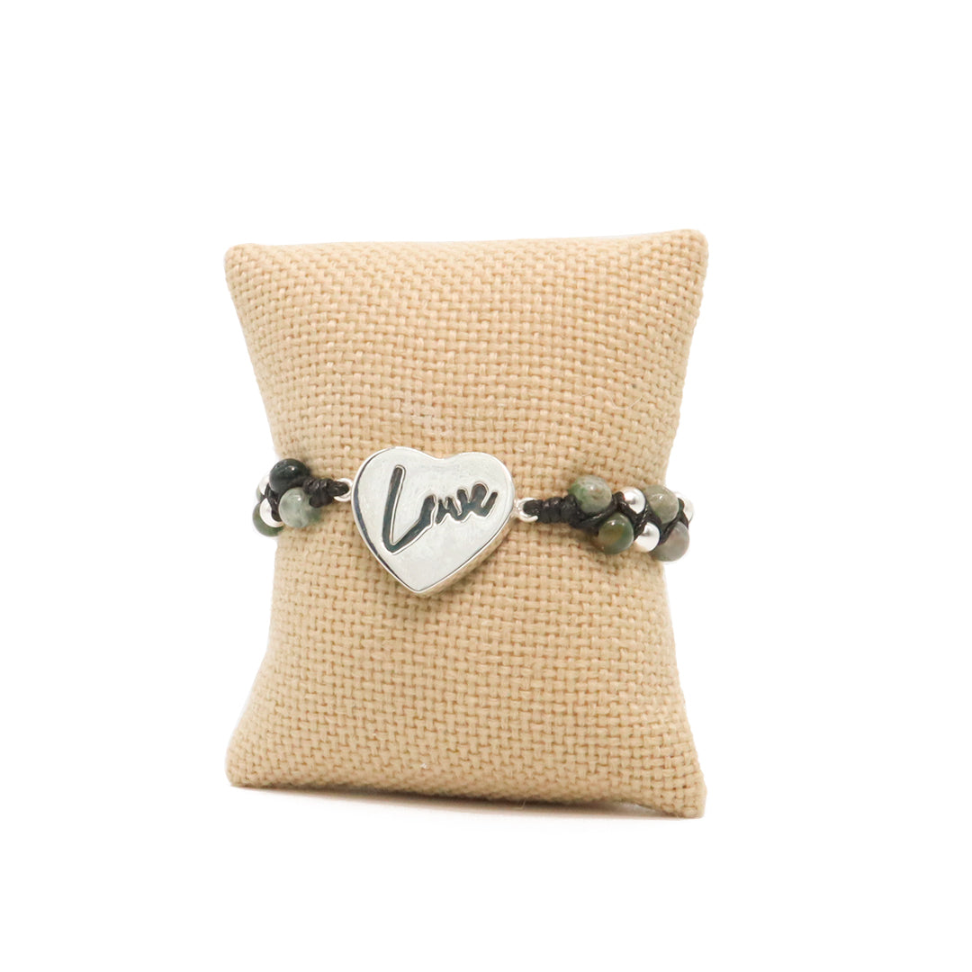 Pulsera corazón ojo gato azul plata .925 esterlina ajustable Glowa