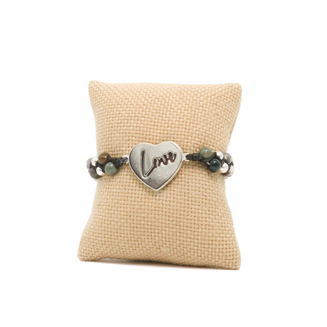 Pulsera corazón ojo gato morado plata .925 esterlina ajustable Glowa
