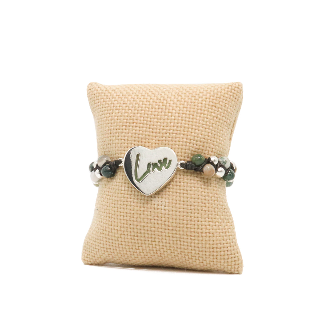 Pulsera corazón ojo gato verde plata .925 esterlina ajustable Glowa