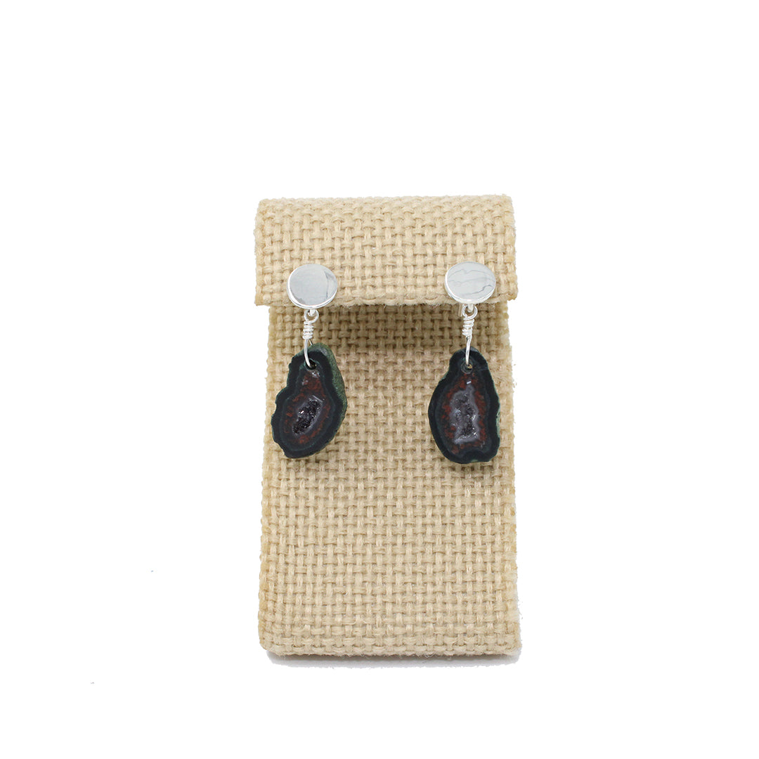 Aretes de plata .925 y piedra geoda , kilig - Glowa colgante mujer esterlina joyería