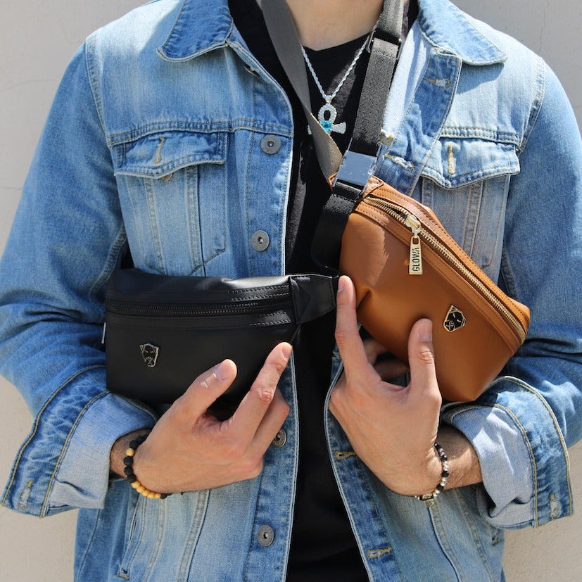 Cangurera de piel vegana de nopal para hombre mujer unisex casual elegante Nophalli Marrón casual elegante - Glowa Unisex nopal vegan leather fanny pack for men women elegant casual Nophalli Brown - Glowa