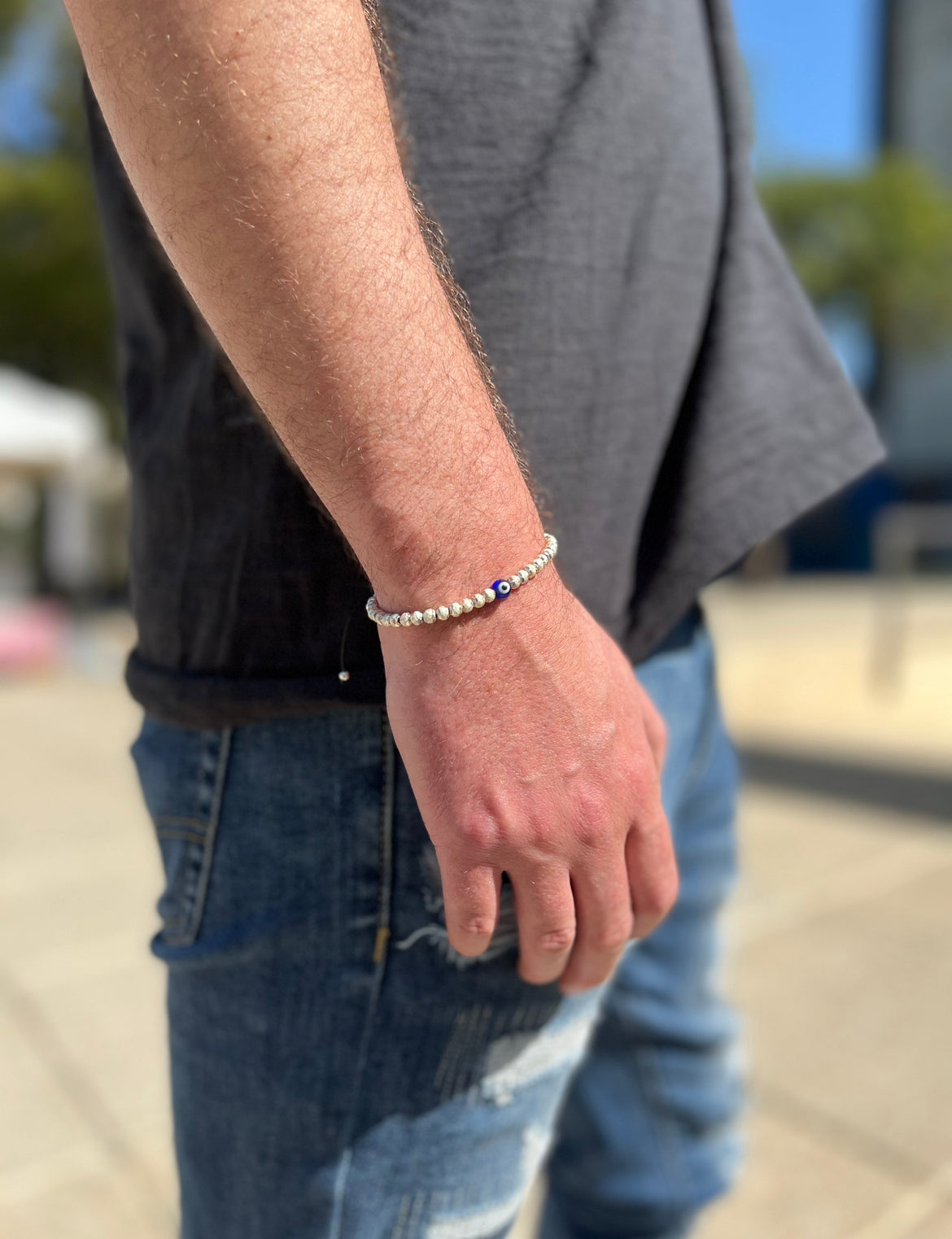 Pulsera Mini Ojo Turco Azul - Glowa ajustable unisex hombre mujer amuleto esterlina .925