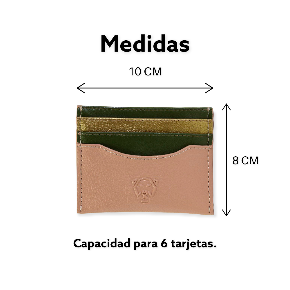 Tarjetero piel vegana de nopal de lujo minimalista Soldi beige- verde- dorado para hombre mujer unisex cuero vegano moda sustentable y ecoamigable - Glowa