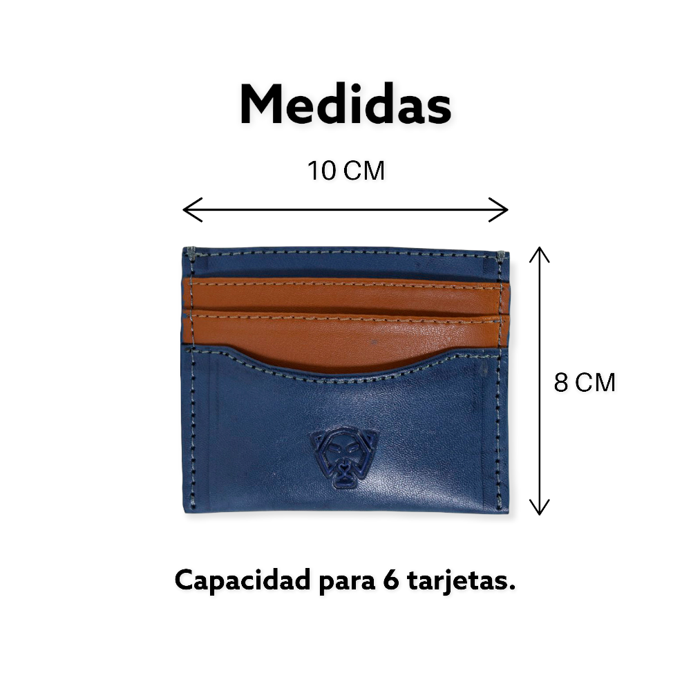 Tarjetero piel vegana de nopal de lujo minimalista Soldi Azul- Marrón para hombre mujer unisex cuero vegano moda sustentable y ecoamigable - Glowa