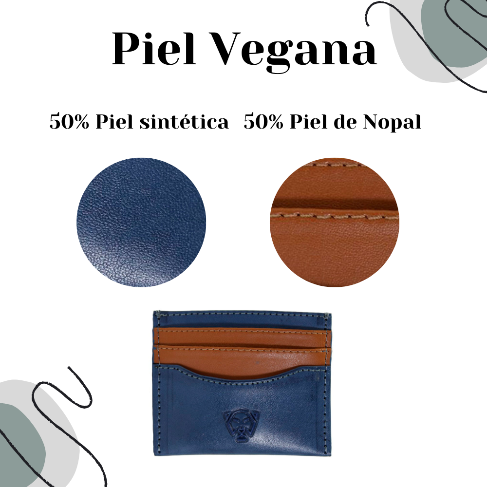 Tarjetero piel vegana de nopal de lujo minimalista Soldi Azul- Marrón para hombre mujer unisex cuero vegano moda sustentable y ecoamigable - Glowa