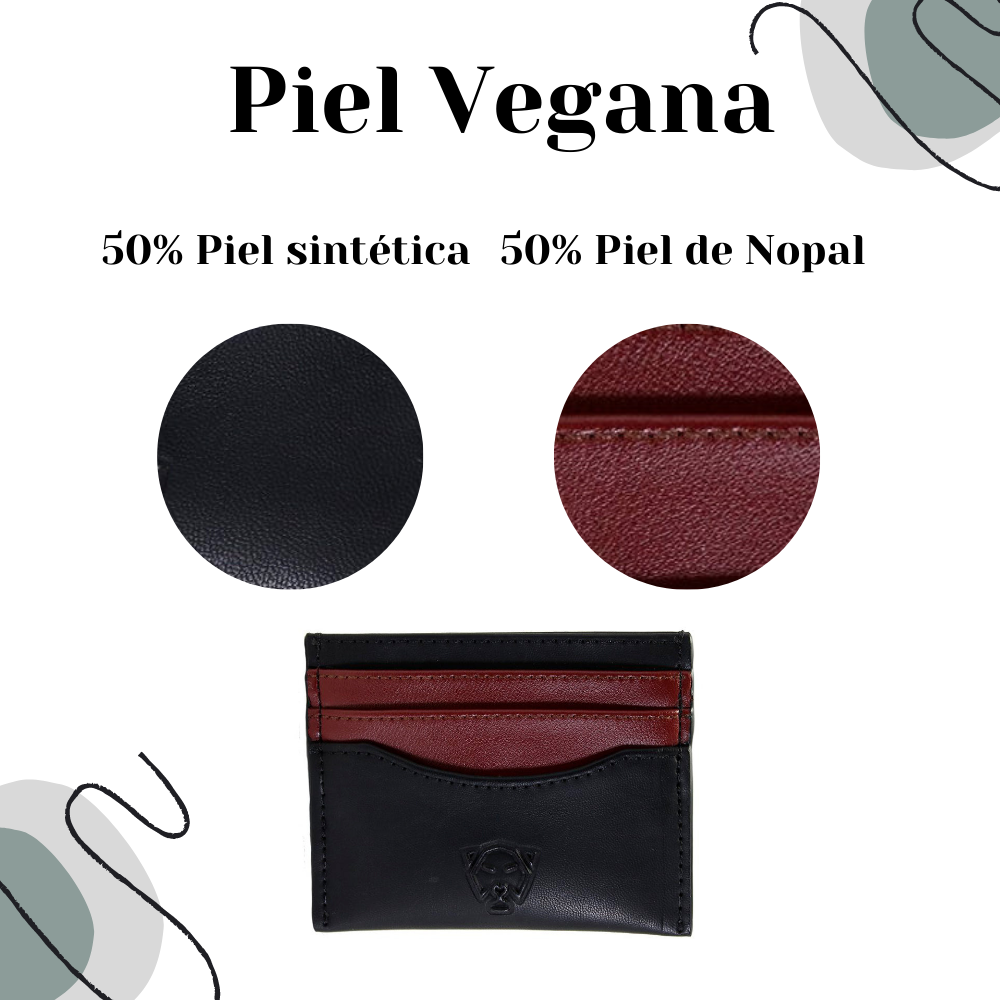 Tarjetero piel vegana de nopal de lujo minimalista Soldi vino rojo - negro para hombre mujer unisex cuero vegano moda sustentable y ecoamigable - Glowa