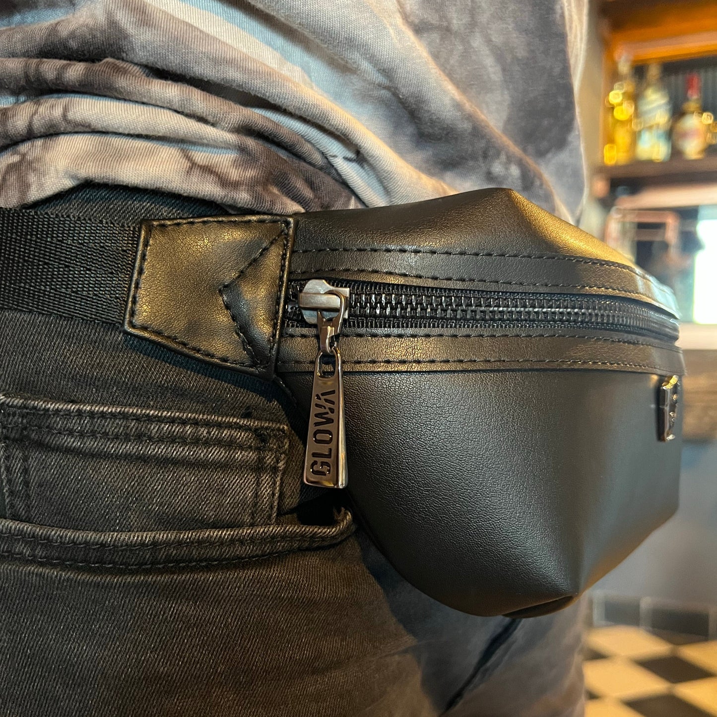 Cangurera riñonera de piel vegana de nopal unisex para hombre mujer elegante casual Nophalli negro - Glowa Unisex nopal vegan leather fanny pack for men women elegant casual Nophalli black- Glowa