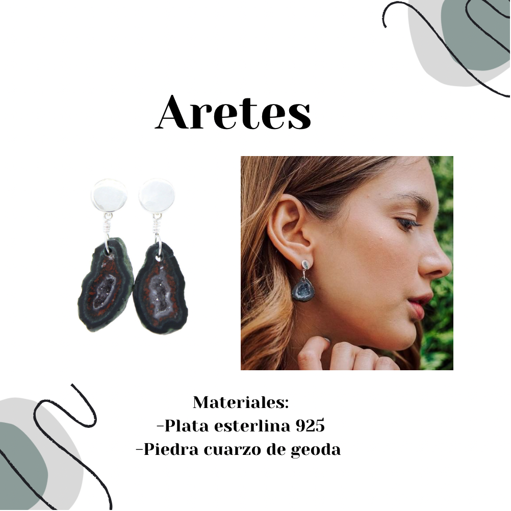 Aretes de plata .925 y piedra geoda , kilig - Glowa colgante mujer esterlina