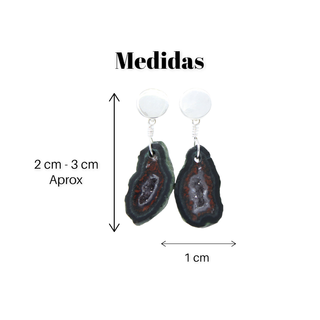 Aretes de plata .925 y piedra geoda , kilig - Glowa colgante mujer esterlina
