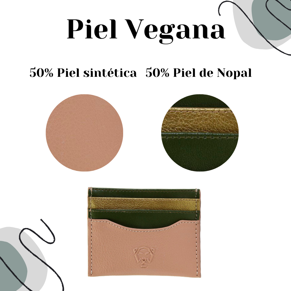 Tarjetero piel vegana de nopal de lujo minimalista Soldi beige- verde- dorado para hombre mujer unisex cuero vegano moda sustentable y ecoamigable - Glowa