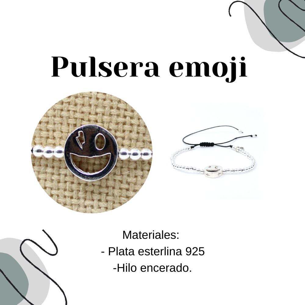 Pulsera Emoji happy de plata .925 unisex- Glowa esterlina mujer hombre unisex .925