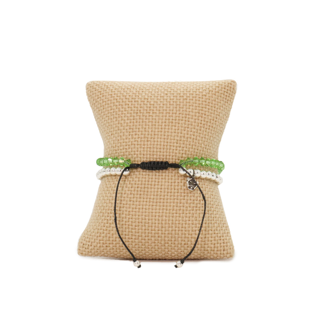 Pulsera Bohemia verde cristal checo para mujer y hombre unisex plata .925 casual ajustable - Glowa