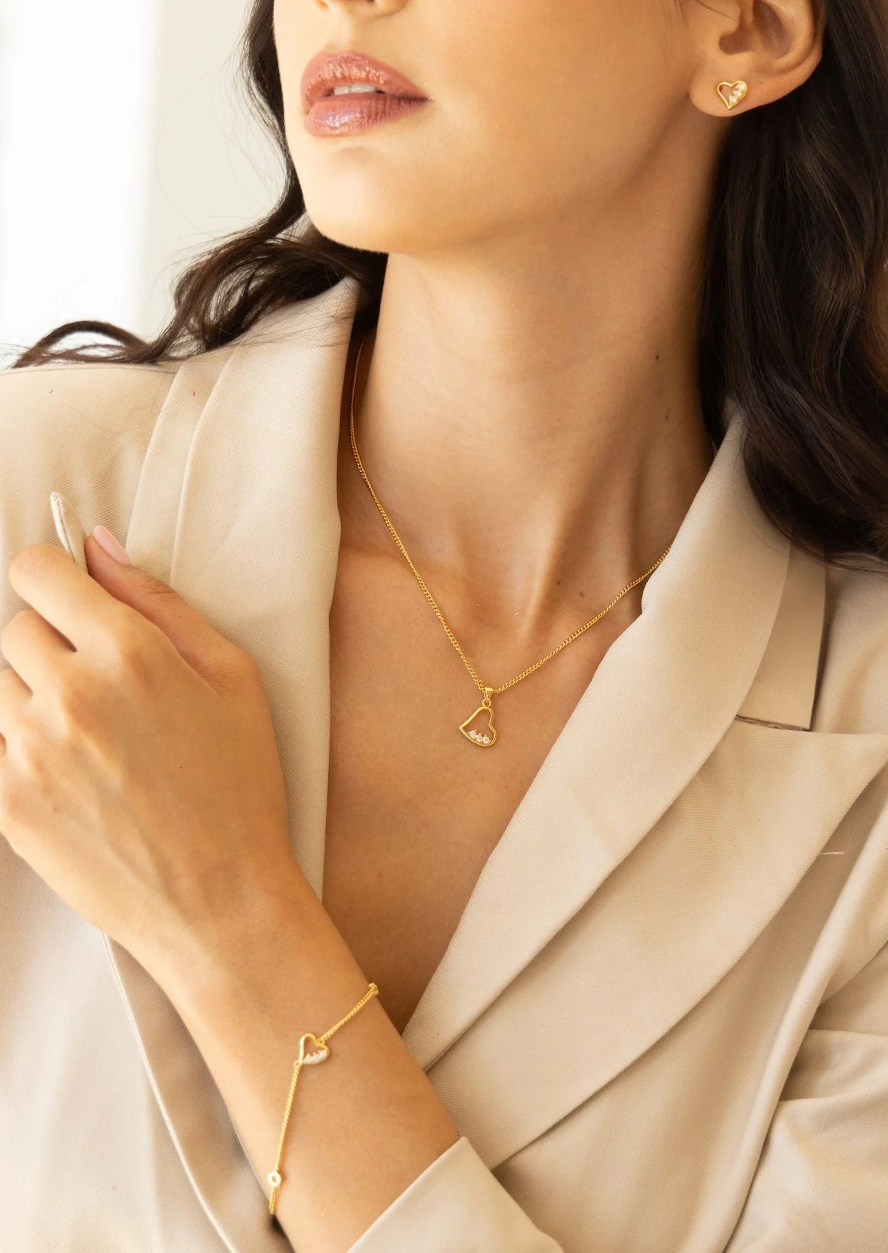 Collar corazón de baño de oro y zirconias - Glowa