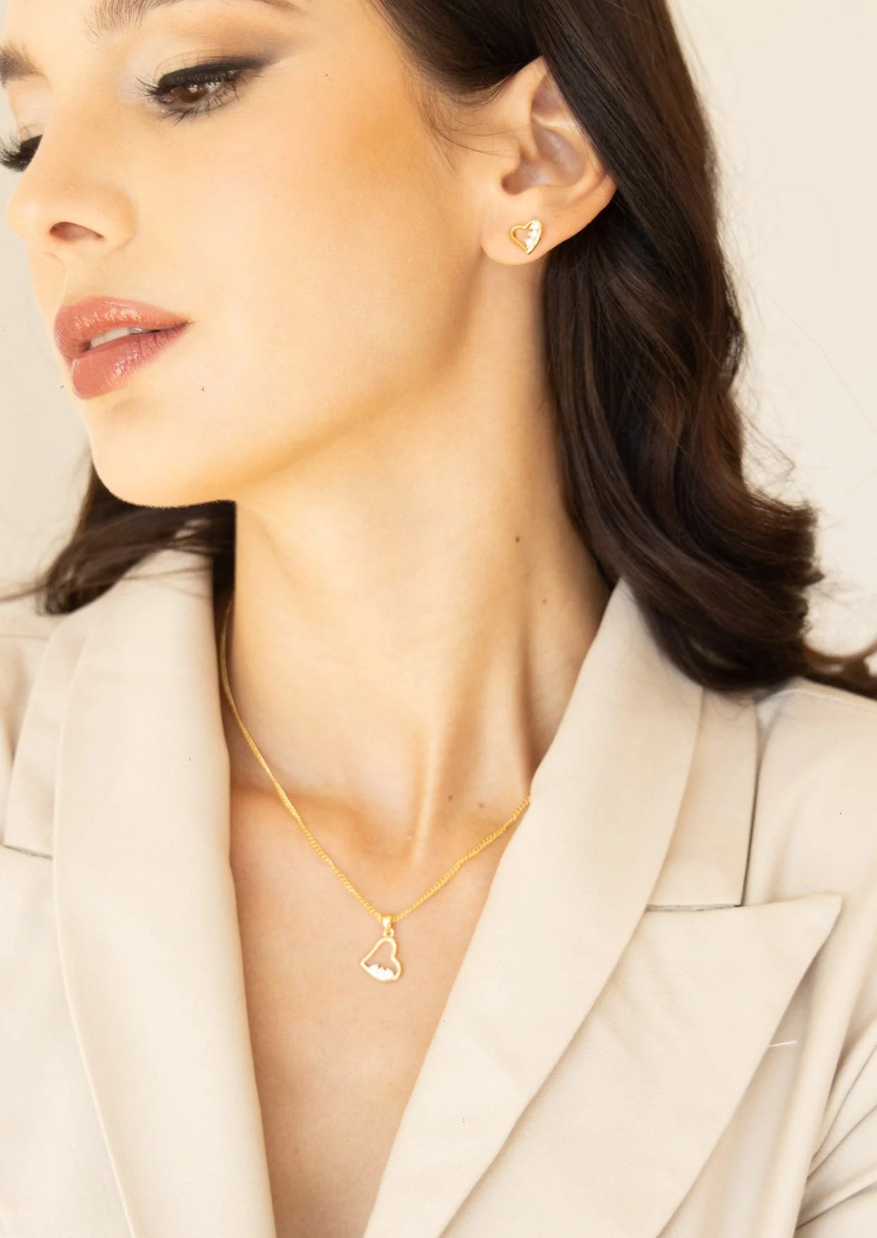 Collar corazón de baño de oro y zirconias - Glowa