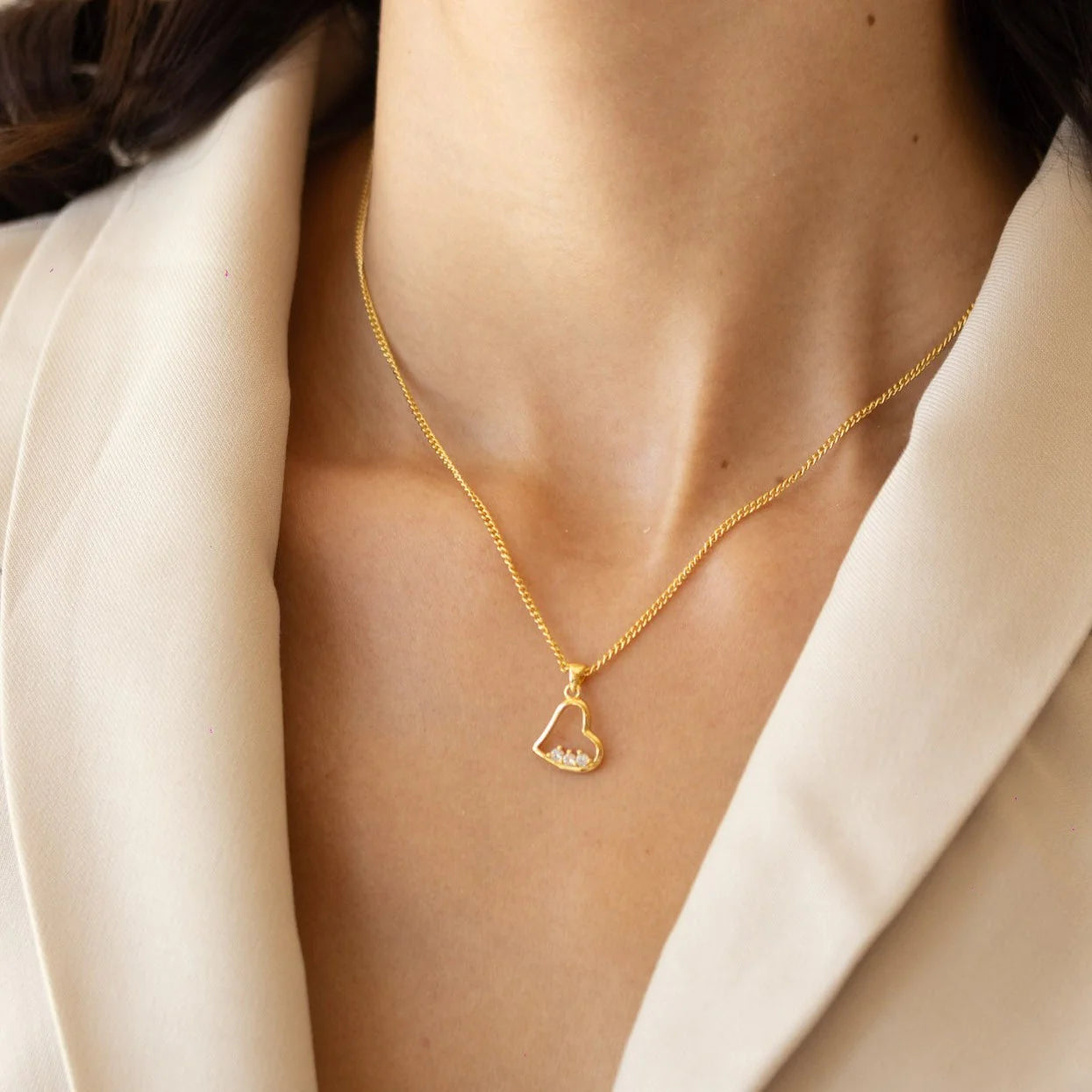 Collar corazón de baño de oro y zirconias - Glowa