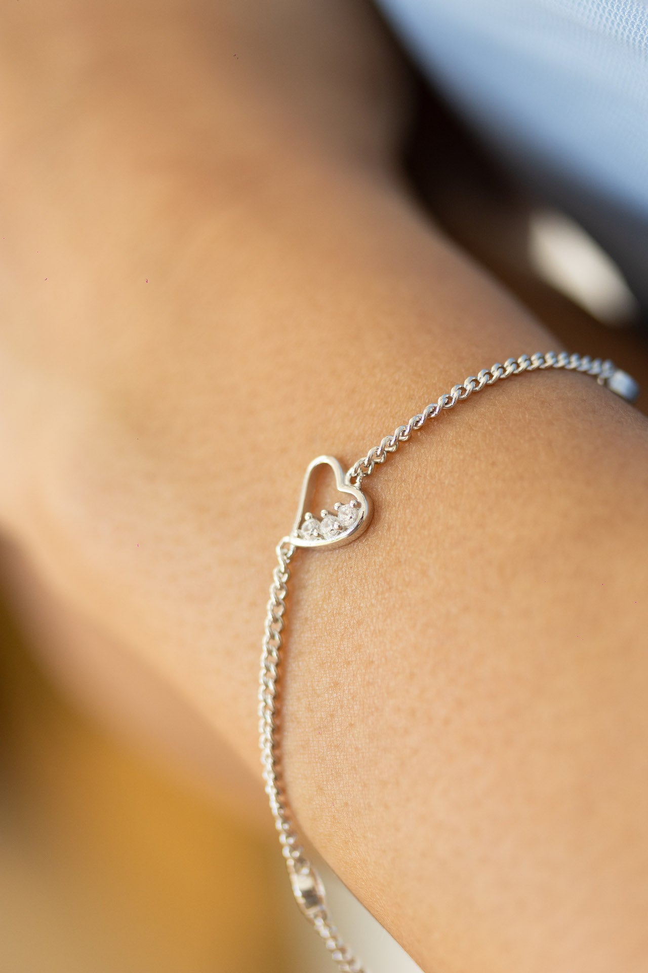 Pulsera corazón de plata  y zirconias - Glowa