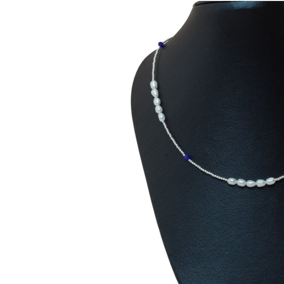Collar perla y cristal azul - Glowa
