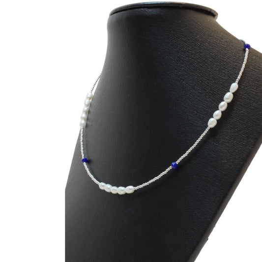 Collar perla y cristal azul - Glowa