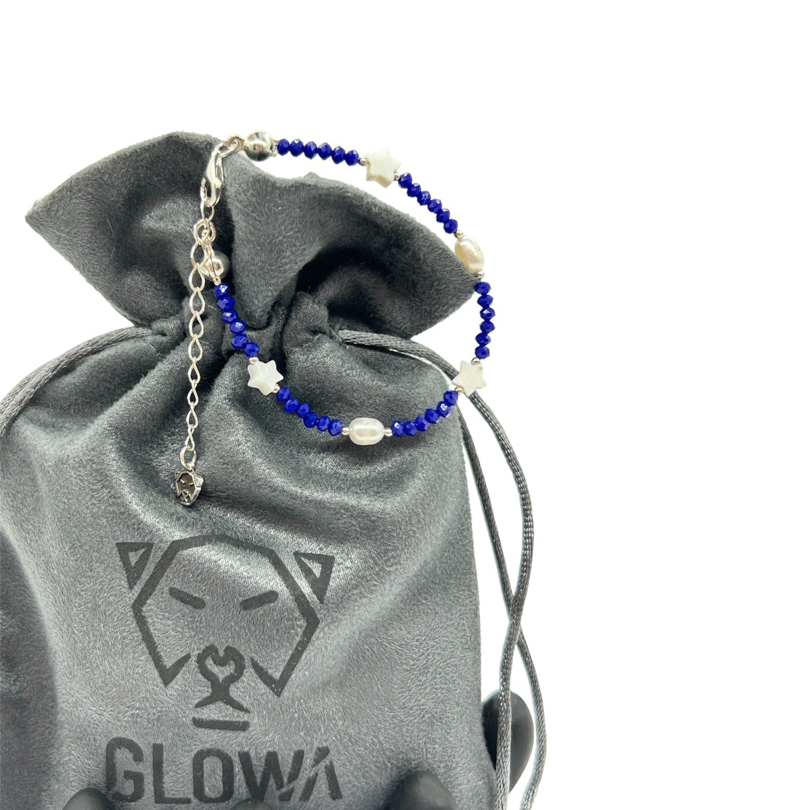 pulsera cristal azul perla nacar mujer glowa