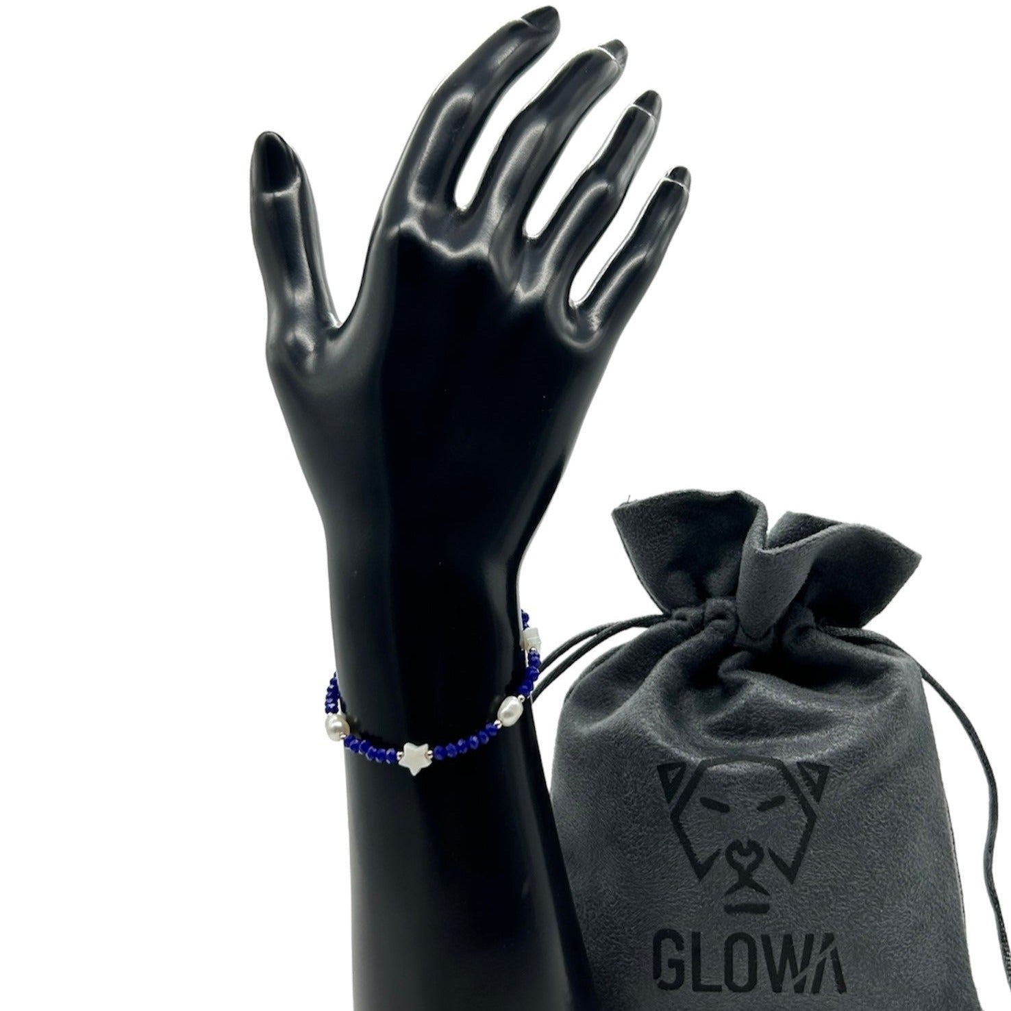 pulsera cristal azul perla nacar mujer glowa