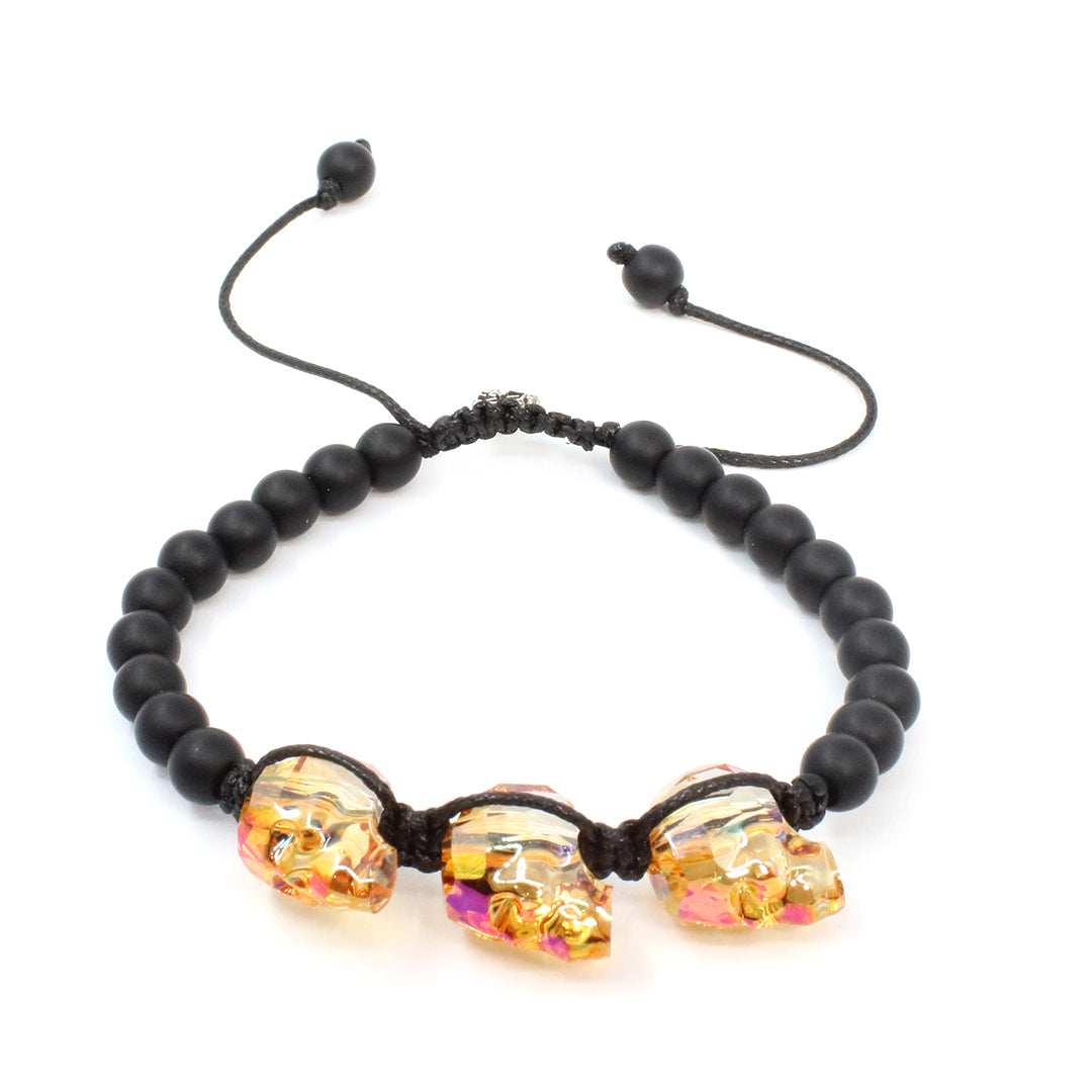 Pulsera Graz Triple Ágata Naranja ajustable negra para hombres casual elegante calaca - Glowa