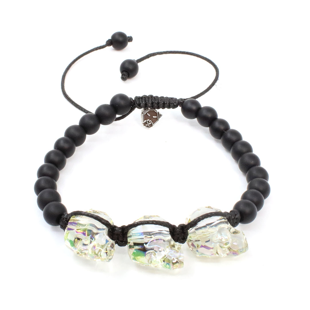 Pulsera Graz Triple Ágata verde ajustable negra para hombres casual elegante calaca - Glowa
