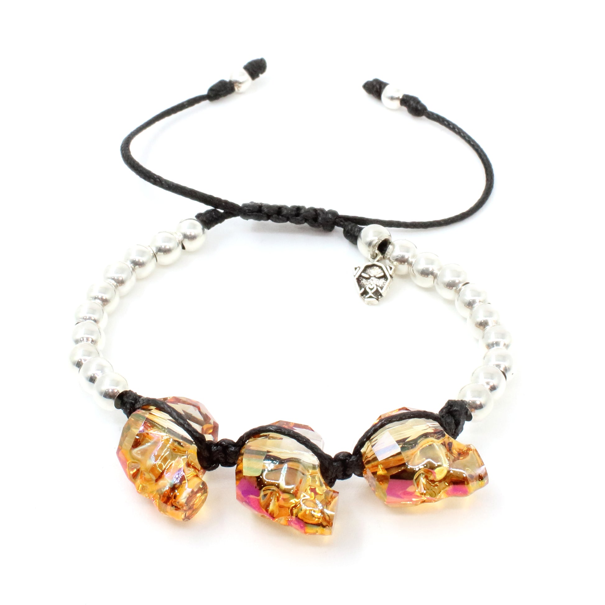 Pulsera Graz Triple Plata naranja .925 para hombre casual elegante calaca - Glowa esterlina ajustable hombre