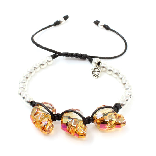 Pulsera Graz Triple Plata naranja .925 para hombre casual elegante calaca - Glowa esterlina ajustable hombre