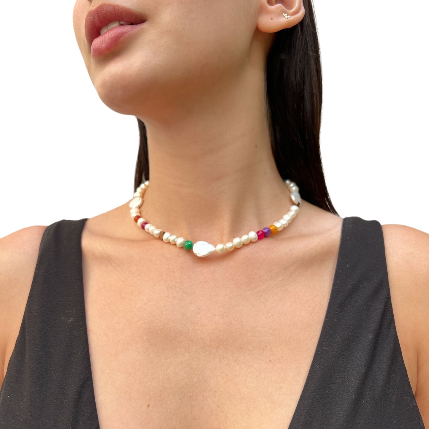 collar perla mujer plata glowa  ágata acerina casual esterlina 