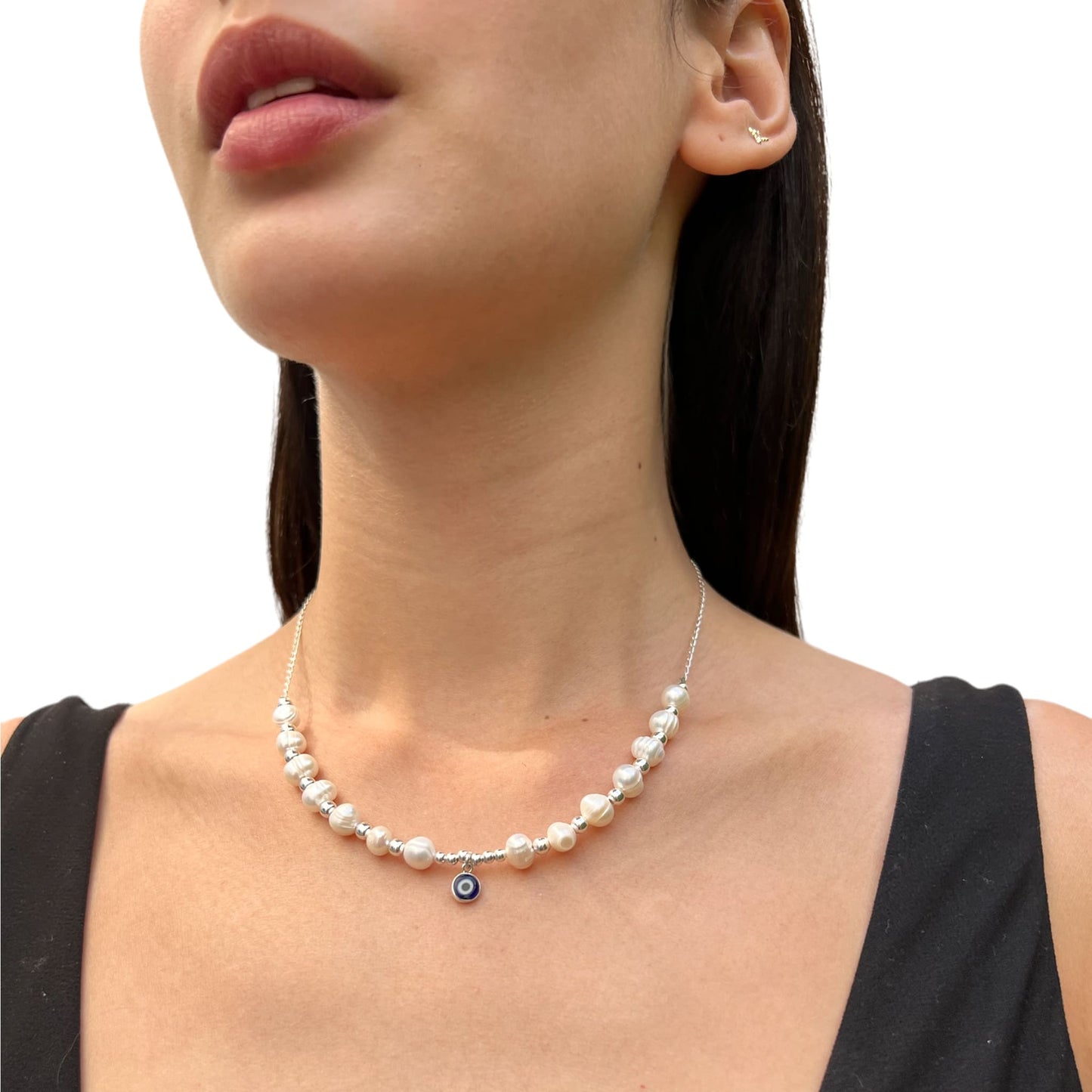 collar perla mujer plata ojo turco glowa