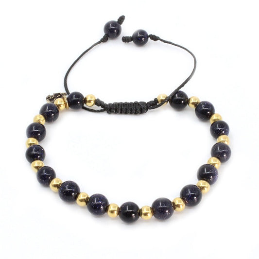 Pulsera Aventurina Azul y baño  de oro para mujer hombre unisex ajustable elegante casual Glowa