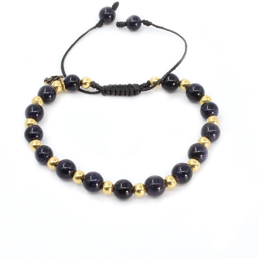 Pulsera Aventurina Azul y baño  de oro para mujer hombre unisex ajustable elegante casual Glowa