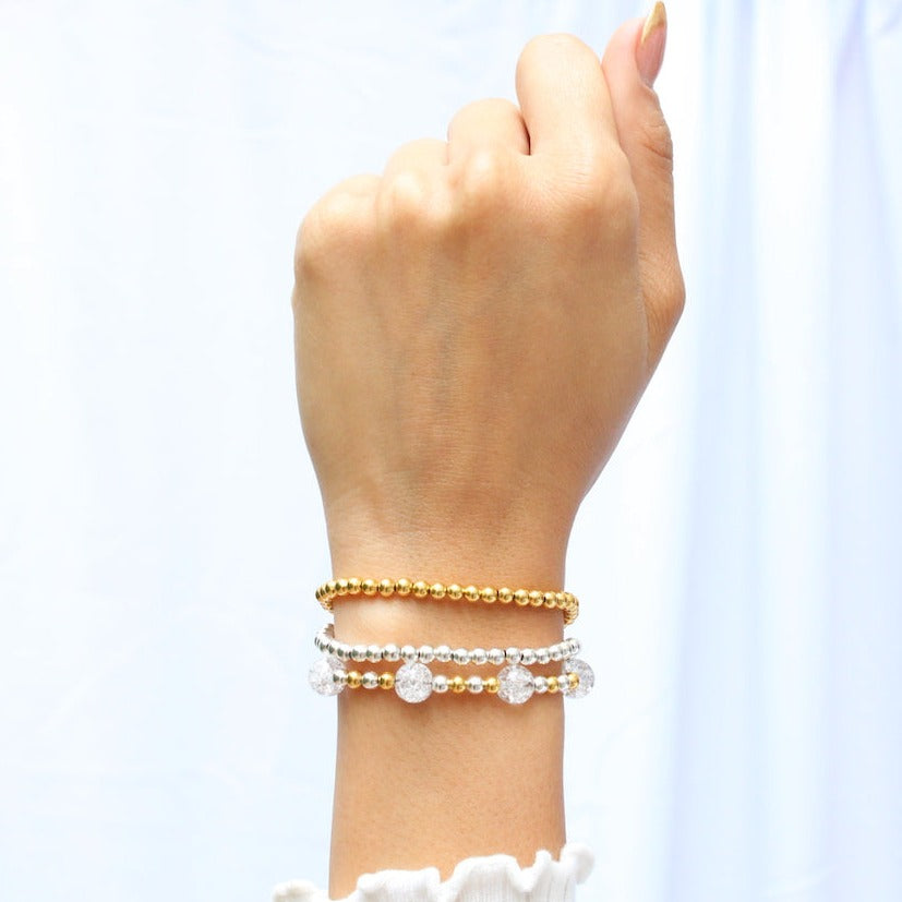 Pulsera de Cuarzo Cristal Craquelado de plata .925 enchapado de oro baño 24k ajustable para mujer casual elegante - Glowa