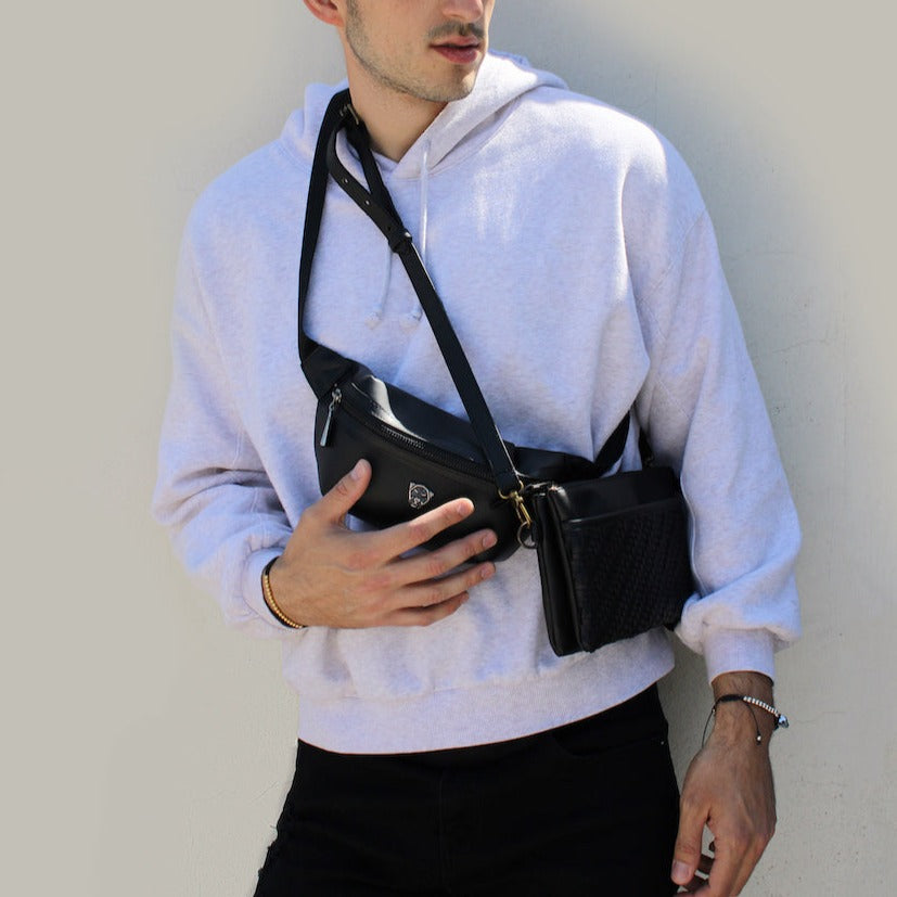 Cangurera riñonera de piel vegana de nopal unisex para hombre mujer elegante casual Nophalli negro - Glowa Unisex nopal vegan leather fanny pack for men women elegant casual Nophalli black- Glowa