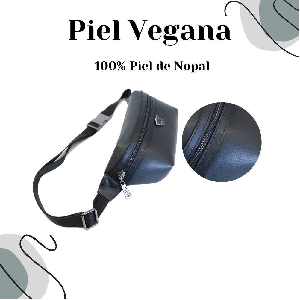 Cangurera riñonera de piel vegana de nopal unisex para hombre mujer elegante casual Nophalli negro - Glowa Unisex nopal vegan leather fanny pack for men women elegant casual Nophalli black- Glowa